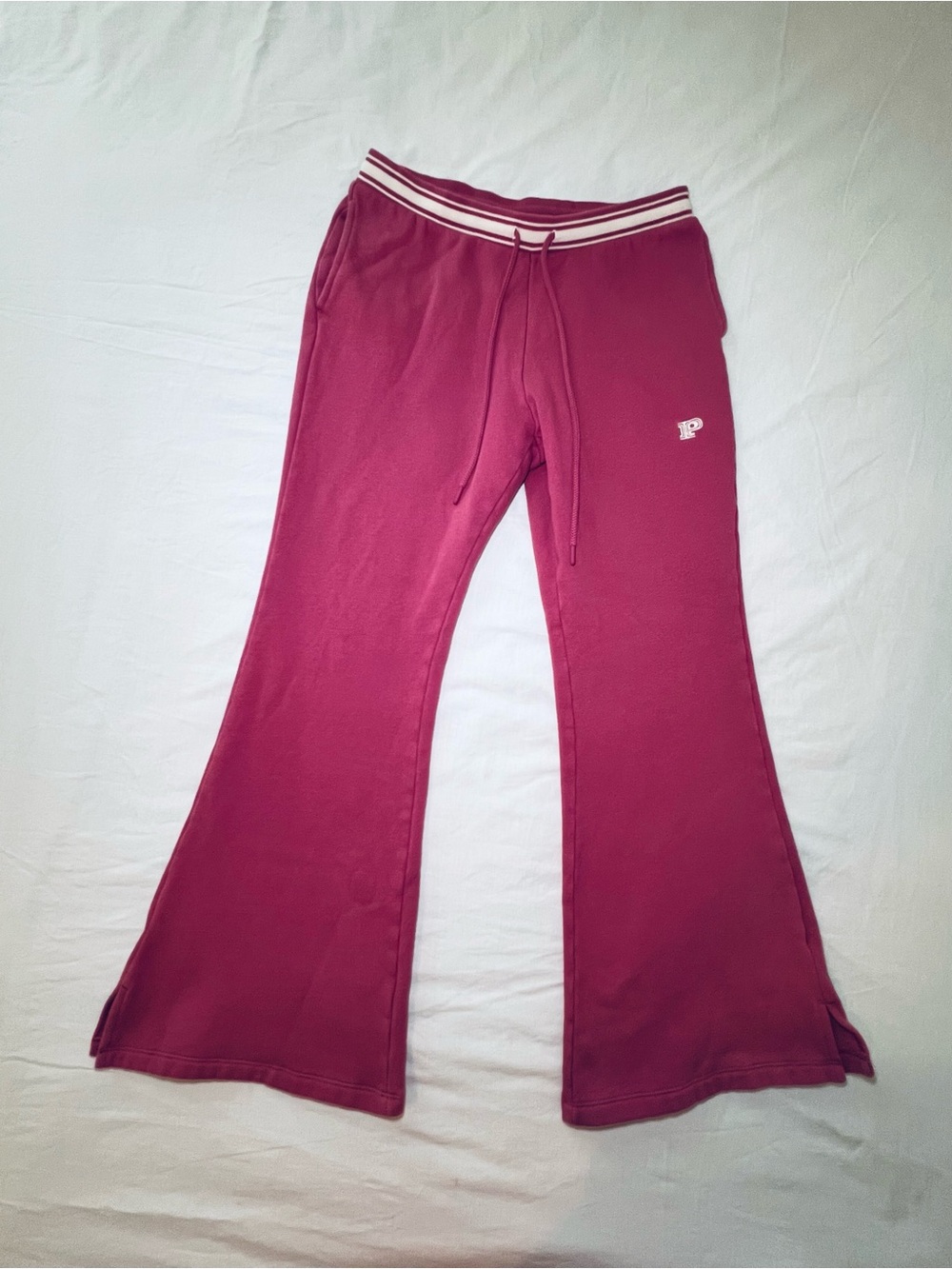 PINK Victoria's Secret Deep Pink Flared Track Pants with Striped Waistband